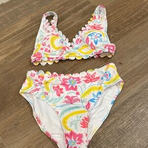 Floral Scalloped Bikini Set in Pink, Yellow & Blue